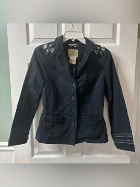 Y2K Indigo Palms Whimsigoth Fairycore Embroidered Black Blazer Women’s Size M